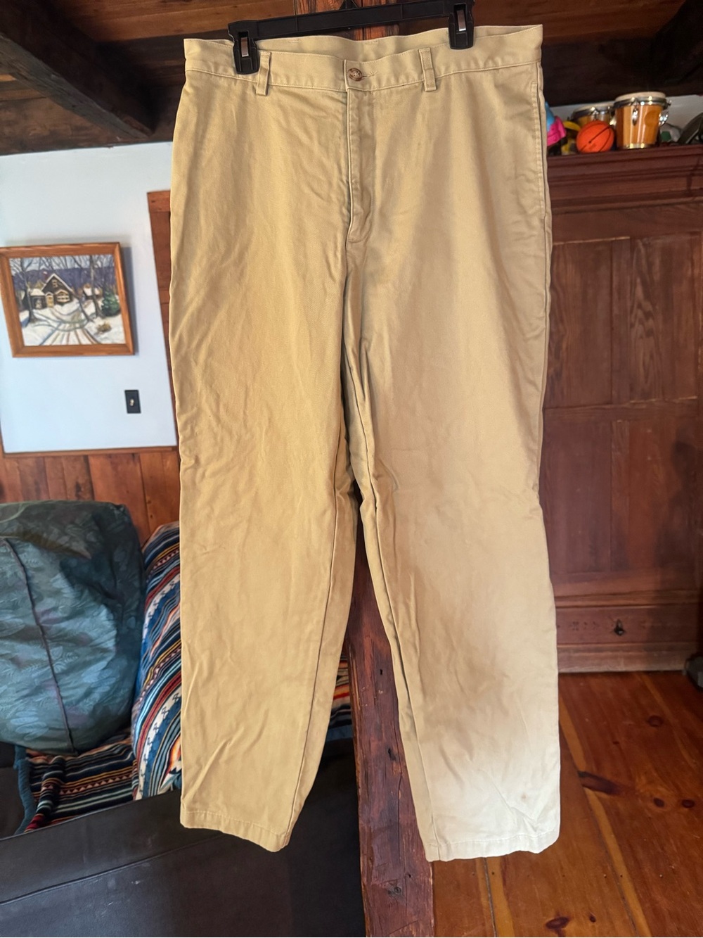 L.L. Bean Men's Tan Chino Pants flannel lined waist 34 length 34